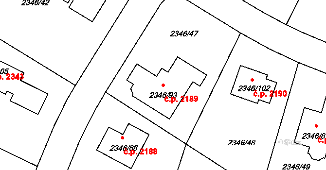 Pelhřimov 2189 na parcele st. 2346/93 v KÚ Pelhřimov, Katastrální mapa