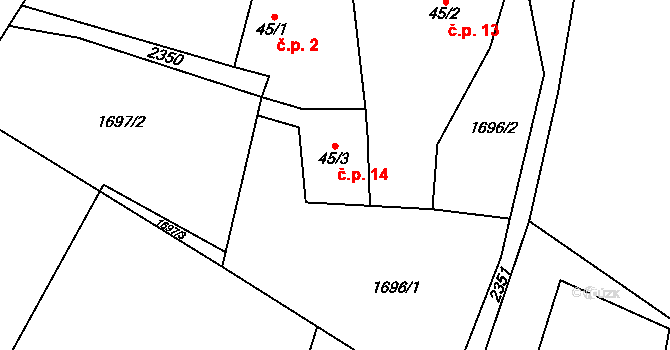 Velká Černá 14, Salačova Lhota na parcele st. 45/3 v KÚ Salačova Lhota, Katastrální mapa