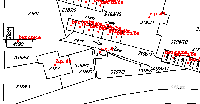 Udánky 4, Moravská Třebová na parcele st. 3187/4 v KÚ Moravská Třebová, Katastrální mapa