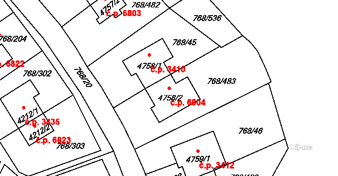 Zlín 6804 na parcele st. 4758/2 v KÚ Zlín, Katastrální mapa