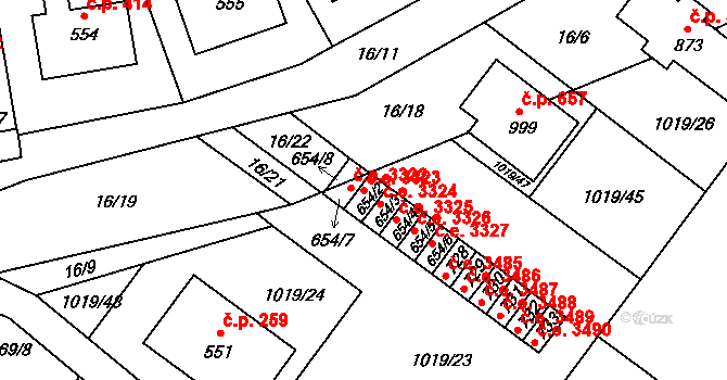 Kudlov 3323, Zlín na parcele st. 654/2 v KÚ Kudlov, Katastrální mapa