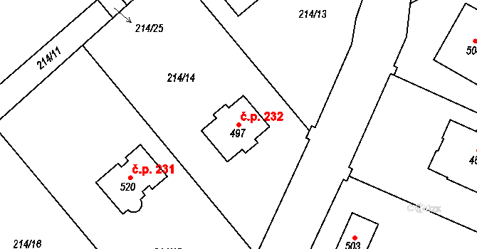 Perštejn 232 na parcele st. 497 v KÚ Černýš, Katastrální mapa