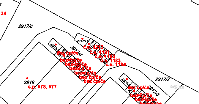 Děčín VI-Letná 1183, Děčín na parcele st. 2917/9 v KÚ Podmokly, Katastrální mapa