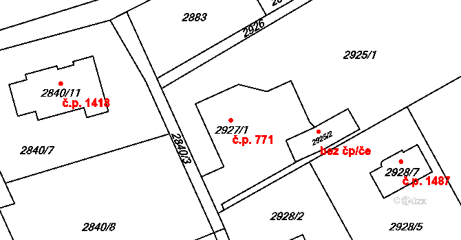 Radvanice 771, Ostrava na parcele st. 2927/1 v KÚ Radvanice, Katastrální mapa