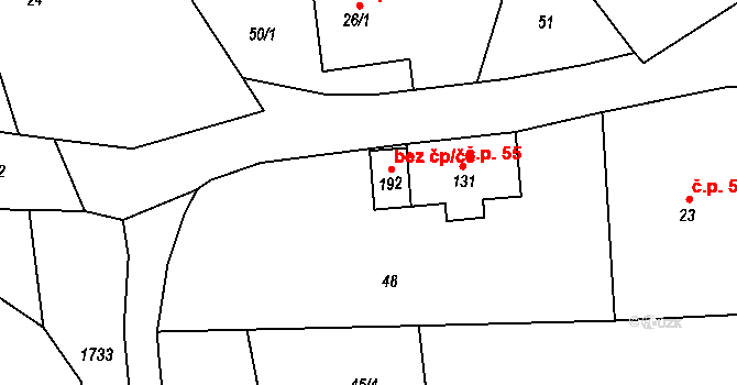 Brumovice 38080745 na parcele st. 192 v KÚ Úblo, Katastrální mapa
