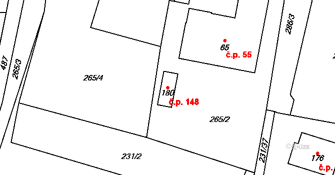 Hájov 148, Příbor na parcele st. 180 v KÚ Hájov, Katastrální mapa