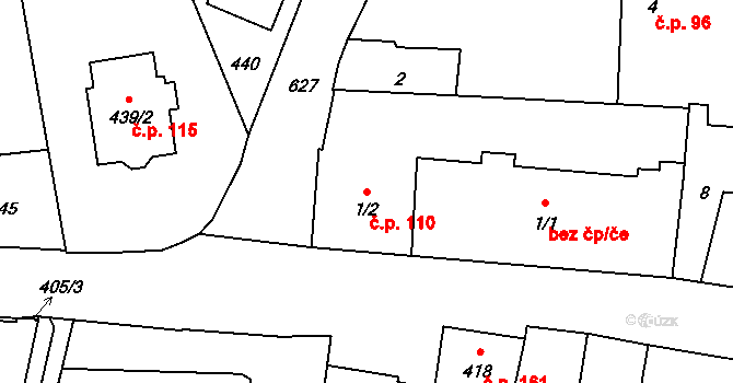 Oldřišov 110 na parcele st. 1/2 v KÚ Oldřišov, Katastrální mapa