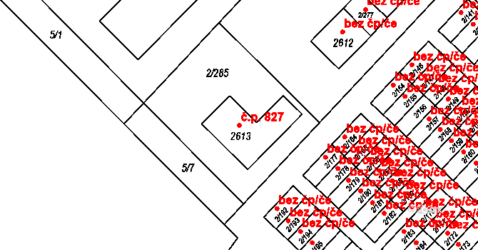 Staré Město 827, Třinec na parcele st. 2613 v KÚ Třinec, Katastrální mapa