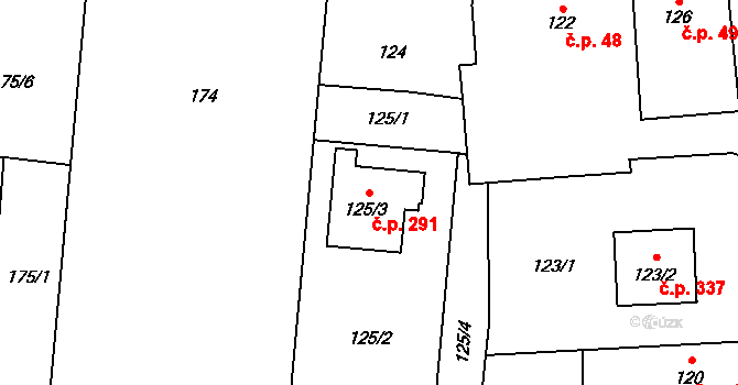 Malé Hoštice 291, Opava na parcele st. 125/3 v KÚ Malé Hoštice, Katastrální mapa
