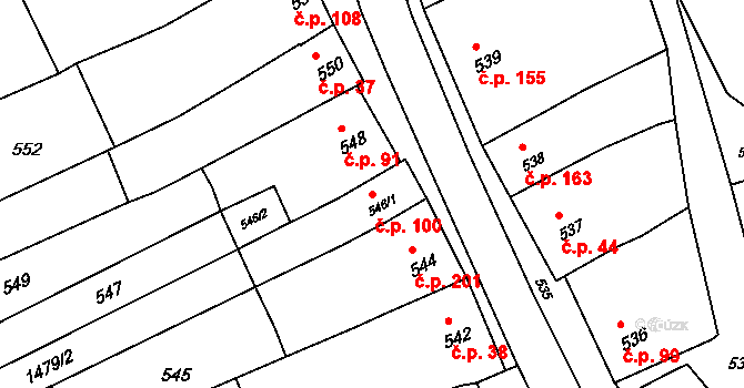 Kobeřice u Brna 100 na parcele st. 546/1 v KÚ Kobeřice u Brna, Katastrální mapa