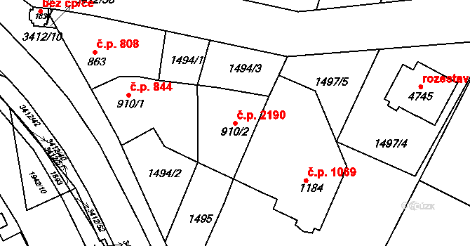 Česká Třebová 2190 na parcele st. 910/2 v KÚ Česká Třebová, Katastrální mapa