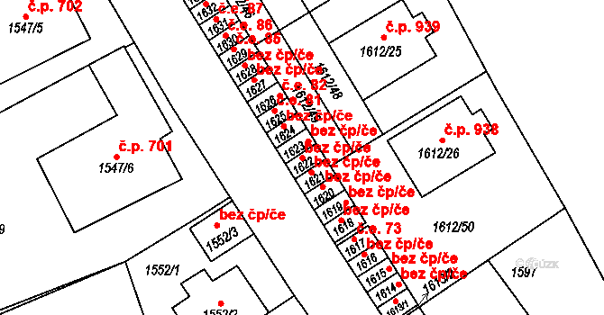 Brno 45532745 na parcele st. 1622 v KÚ Stránice, Katastrální mapa