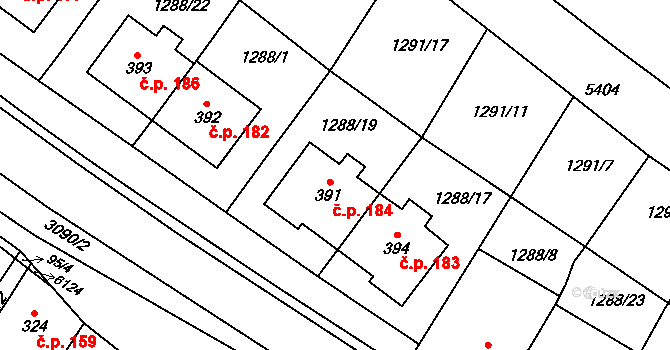 Drslavice 184 na parcele st. 391 v KÚ Drslavice, Katastrální mapa