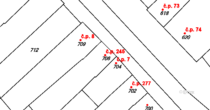 Havřice 245, Uherský Brod na parcele st. 706 v KÚ Havřice, Katastrální mapa