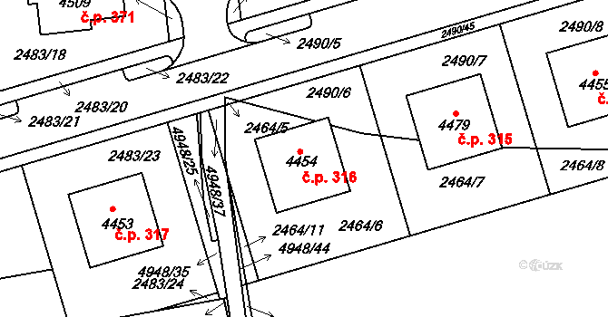 Hořejší Předměstí 316, Domažlice na parcele st. 4454 v KÚ Domažlice, Katastrální mapa