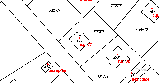 Podělusy 77, Týnec nad Sázavou na parcele st. 471 v KÚ Podělusy, Katastrální mapa