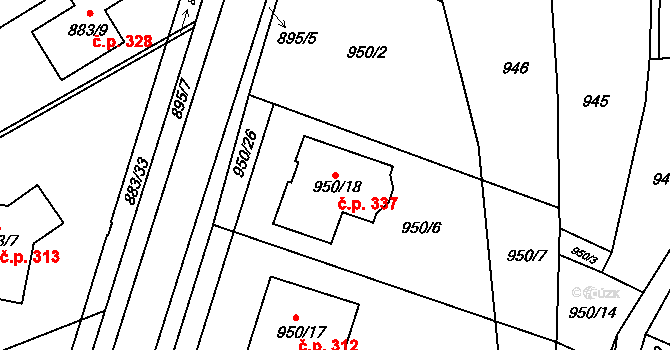 Holubice 337 na parcele st. 950/18 v KÚ Holubice, Katastrální mapa