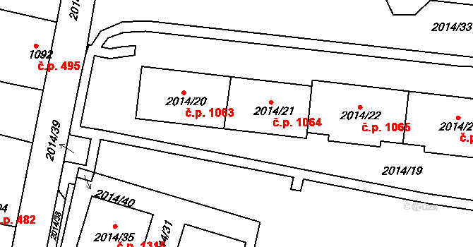 Nýřany 1064 na parcele st. 2014/21 v KÚ Nýřany, Katastrální mapa