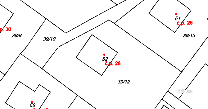Dvořisko 26, Choceň na parcele st. 52 v KÚ Dvořisko, Katastrální mapa