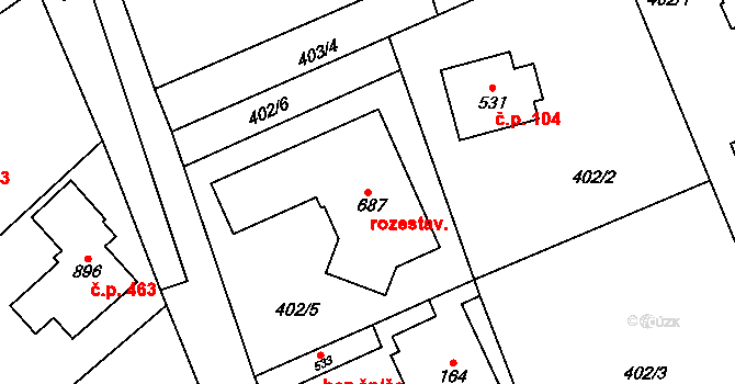 Dolní Jirčany 251, Psáry na parcele st. 687 v KÚ Dolní Jirčany, Katastrální mapa