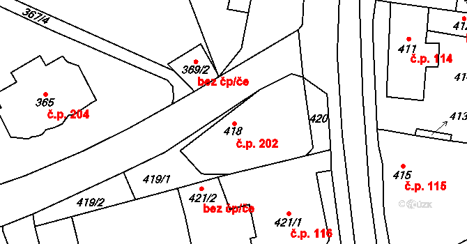 Černošice 202 na parcele st. 418 v KÚ Černošice, Katastrální mapa