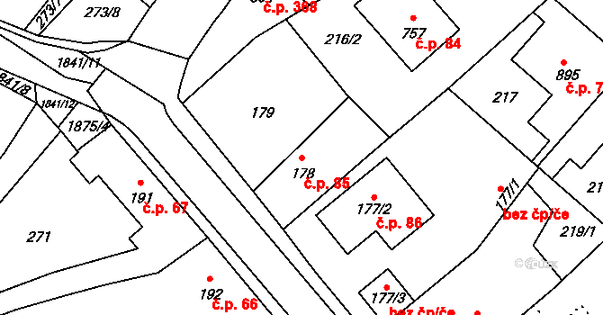 Sezemice 85 na parcele st. 178 v KÚ Sezemice nad Loučnou, Katastrální mapa