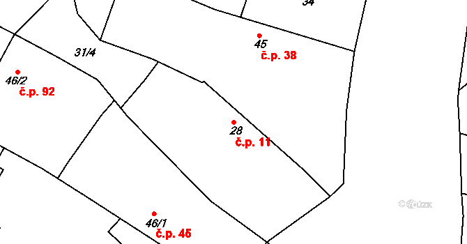 Lohenice 11, Přelouč na parcele st. 28 v KÚ Lohenice u Přelouče, Katastrální mapa