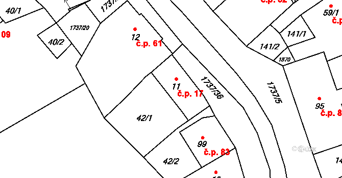 Straník 17, Nový Jičín na parcele st. 11 v KÚ Straník, Katastrální mapa