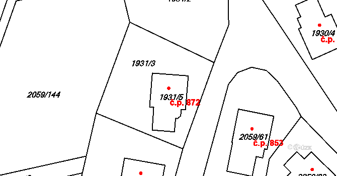 Odry 872 na parcele st. 1931/5 v KÚ Odry, Katastrální mapa