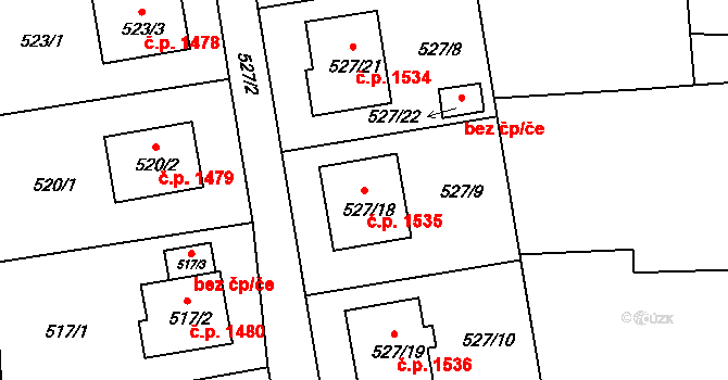 Příbor 1535 na parcele st. 527/18 v KÚ Klokočov u Příbora, Katastrální mapa