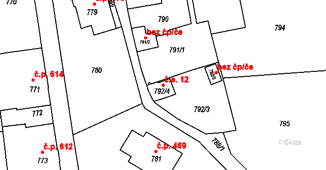 Šluknov 12 na parcele st. 792/4 v KÚ Šluknov, Katastrální mapa