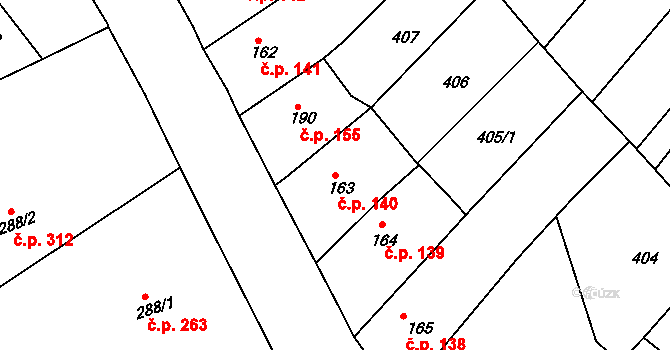 Merklín 140 na parcele st. 163 v KÚ Merklín u Přeštic, Katastrální mapa