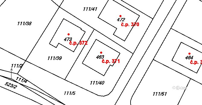 Minice 371, Kralupy nad Vltavou na parcele st. 463 v KÚ Minice u Kralup nad Vltavou, Katastrální mapa