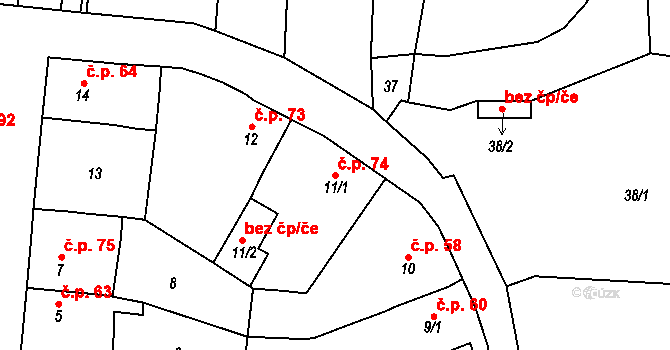 Koštov 74, Trmice na parcele st. 11/1 v KÚ Koštov, Katastrální mapa