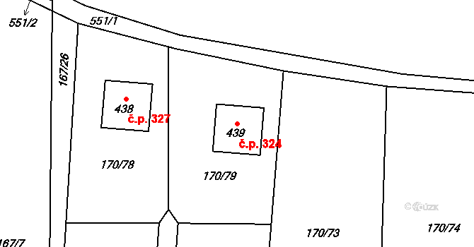 Tachlovice 324 na parcele st. 439 v KÚ Tachlovice, Katastrální mapa