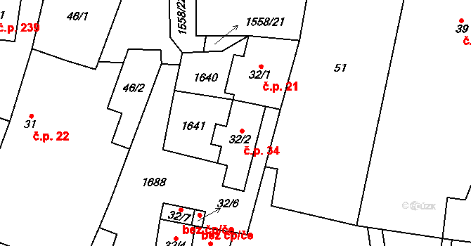 Lípa 34 na parcele st. 32/2 v KÚ Lípa u Havlíčkova Brodu, Katastrální mapa