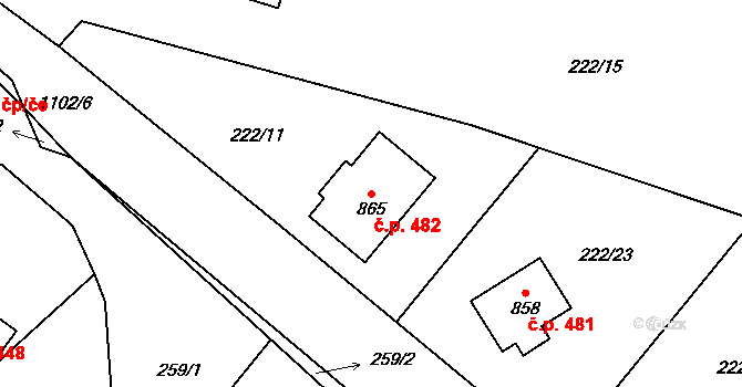 Červené Pečky 482 na parcele st. 865 v KÚ Červené Pečky, Katastrální mapa