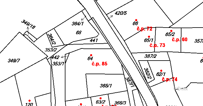 Klokočovská Lhotka 85, Klokočov na parcele st. 64 v KÚ Klokočov, Katastrální mapa