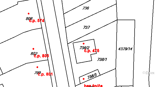 Velké Pavlovice 475 na parcele st. 738/2 v KÚ Velké Pavlovice, Katastrální mapa