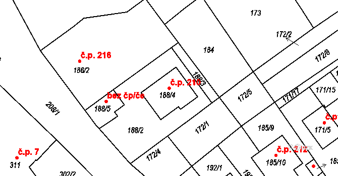 Přerov IV-Kozlovice 210, Přerov na parcele st. 188/4 v KÚ Kozlovice u Přerova, Katastrální mapa