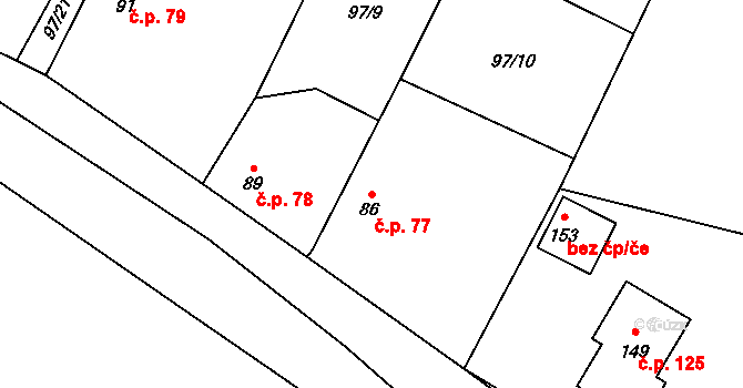 Třebešice 77 na parcele st. 86 v KÚ Třebešice, Katastrální mapa
