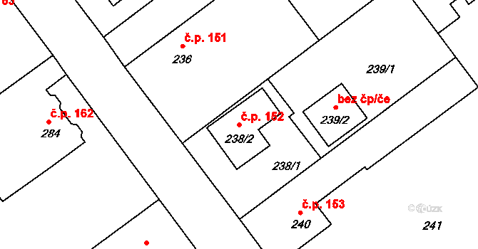 Malešov 152 na parcele st. 238/2 v KÚ Malešov, Katastrální mapa