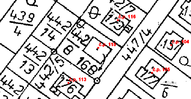 Vlkaneč 115 na parcele st. 168 v KÚ Vlkaneč, Katastrální mapa