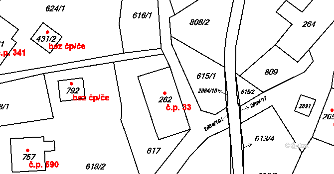 Velký Šenov 33 na parcele st. 262 v KÚ Velký Šenov, Katastrální mapa