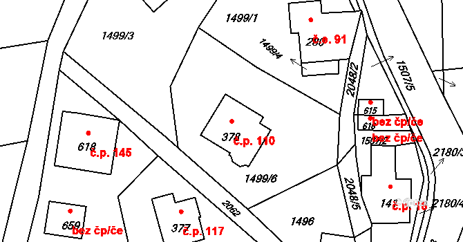 Huntířov 110, Skuhrov na parcele st. 378 v KÚ Skuhrov u Železného Brodu, Katastrální mapa