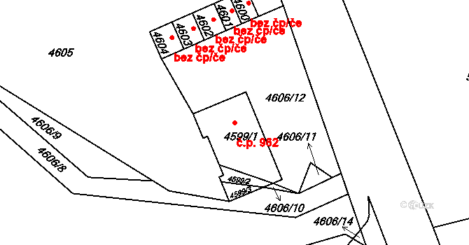 Bystřice 962 na parcele st. 4599/1 v KÚ Bystřice nad Olší, Katastrální mapa