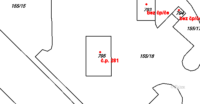Horní Lomany 281, Františkovy Lázně na parcele st. 795 v KÚ Horní Lomany, Katastrální mapa