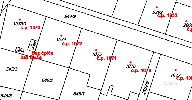 Kyjov 1071 na parcele st. 1075 v KÚ Kyjov, Katastrální mapa