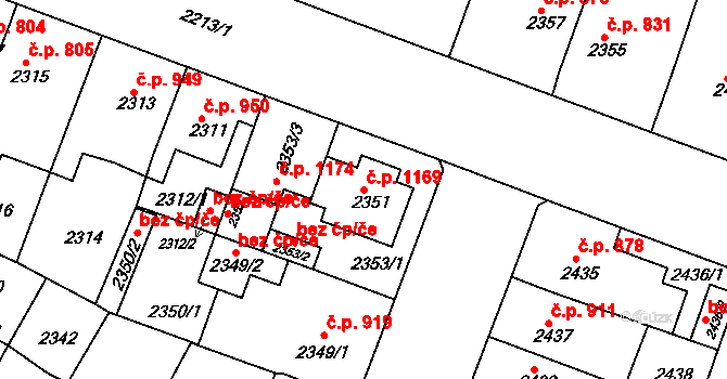Slavkov u Brna 1169 na parcele st. 2351 v KÚ Slavkov u Brna, Katastrální mapa