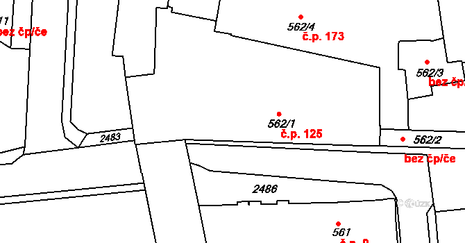 Třeboň I 125, Třeboň na parcele st. 562/1 v KÚ Třeboň, Katastrální mapa